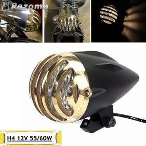 4.5" Brass Motorcycle Retro Style Bullet Headlight Fits Harley Dyna Chopper - Picture 1 of 8