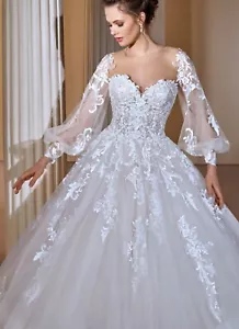 Glitzertüll Spitze Brautkleid Ballkleid Langarm n.Maß Gr.32-60 Ballonärmel Top - Bild 1 von 9