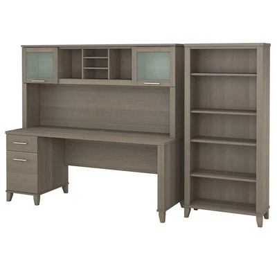 Somerset 72W Office Desk with Hutch & Bookcase in Ash Gray - Engineered Wood - Image 1 of 4