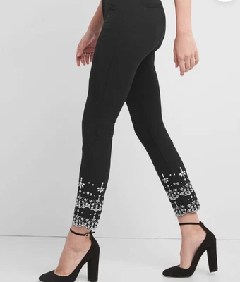 Gap Embroidered Eyelet Scalloped Hem Pants Stretch Skinny Ankle Black Artsy 16 - Image 1 of 4