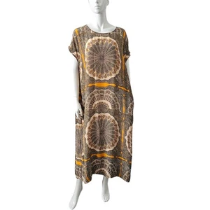 Mos Mosh Denmark Mandala Maxi Dress Size M Pockets Lagenlook Oversized Comfort - Picture 1 of 14
