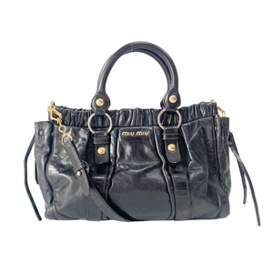 MIU MIU Vitello Black Calfskin Leather Two Way Bag - Picture 1 of 21