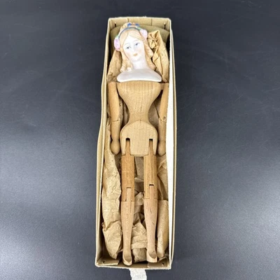 Muñeca Bisque Shackman Antigua Reproducción De Colección con Brazos y Piernas de Madera Articulados en Caja Foto 1 de 4