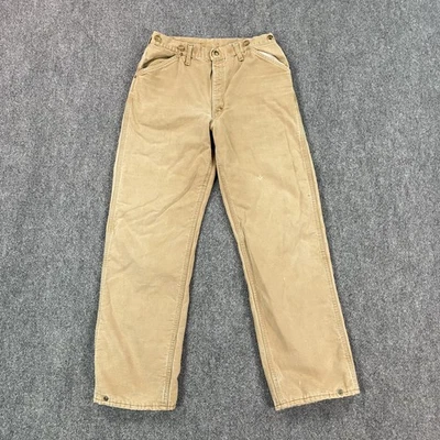 Carhartt Canvas Pants Mens Brown Quilt Lined Workwear Suspender Buttons Snap Hem - Image 1 of 4