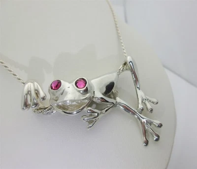 纯银青蛙项链红宝石眼睛蟾蜍珠宝七月生日石25英寸SN018 — 第 1/4 张图片