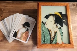 Geisha Girl  Asian Art  Trinket Jewelry Wood Box  6 In X 4 In & Playing Cards - Picture 1 of 9