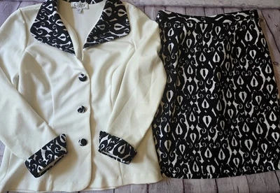 Clues Collection Vintage Womens Skirt Suit Set Size 12 Black And White  - Image 1 of 4