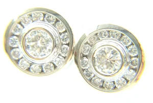 Schöne 14 K Weißgold runde Diamant Heiligenschein 3/8" Kreis 1 Karat Ohrringe - Bild 1 von 19