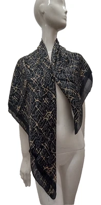 Bufanda negra de seda pura de colección garabato HECHA EN LA INDIA de los años 80 moda de seda unisex Foto 1 de 4