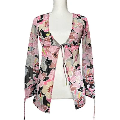 Babydoll Y2K Charlotte Russe Rosa Floral Transparente Corbata Frontal Cubierta Top M Foto 1 de 4