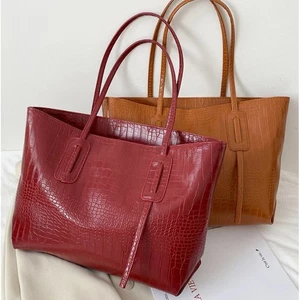 Solid Color Women Tote Bag Retro Style Large Capacity Shoulder Handbag - Picture 1 of 22