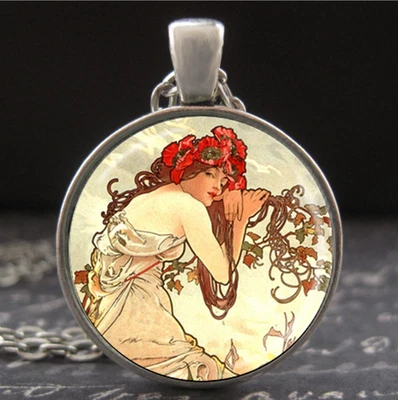 Alphonse Mucha Enmarcado Arte Impresión Colgante Collar Mini Art Nouveau Temporadas Verano Foto 1 de 3