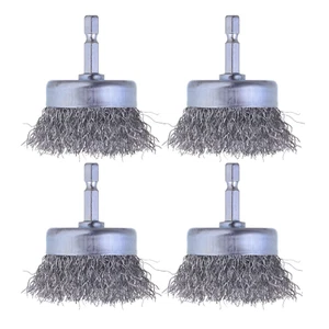 4-Piece Wire Cup Brush Set for Drill, Coarse Carbon Steel, 1/4" Hex Shank - Picture 1 of 12
