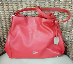 COACH Red Pebble Leather Shoulder Bag Satchel Purse Handbag Tote - Picture 1 of 20