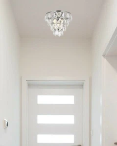 Crystal Flush Mount Chandelier Light Fixture Chrome Bathroom Bedroom Hallway 12" - Picture 1 of 9