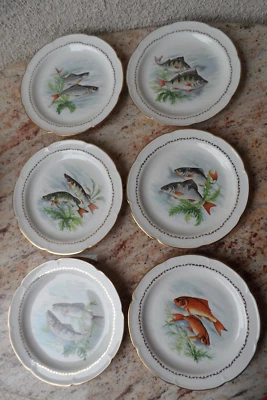 6 Plats assiette à Poissons en véritable porcelaine C.G. VIERZON   (vintage) - Photo 1/4