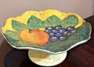 SARA Toskanische handbemalte Italien Hochglanz Standfuß Obst- oder Servierschale - Bild 1 von 4