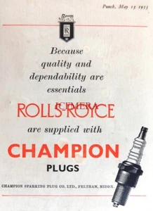 Bujías CHAMPION suministradas a Rolls-Royce ADVERT #4 impresión pequeña 1953 670/167 - Imagen 1 de 1