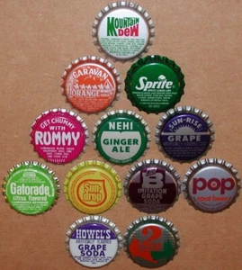Vintage soda pop bottle caps 12 DIFFERENT plastic lined mix #14 new old stock - Picture 1 of 3