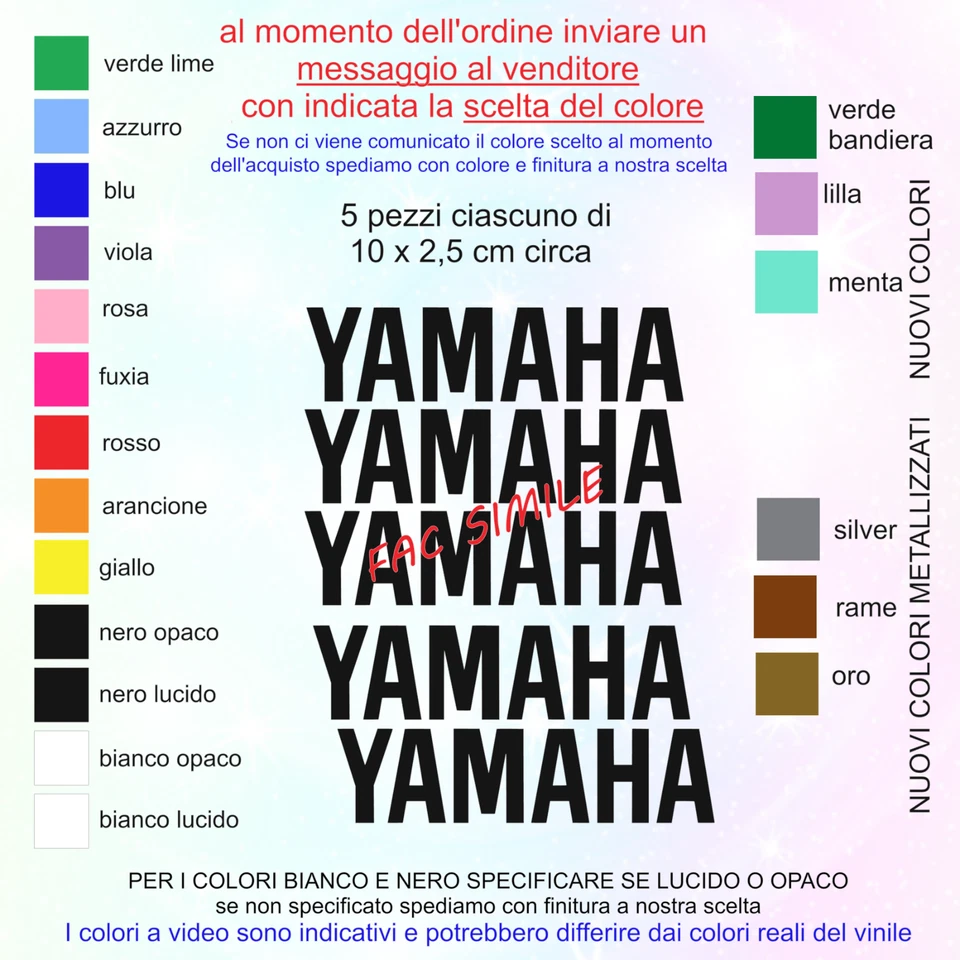 KIT ADESIVI 5 PEZZI  SCRITTA YAMAHA  VINILE PRESPAZIATO SENZA FONDO - Immagine 1 di 1