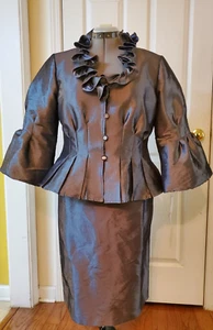 NWT Nicolette 2PC Charcoal Polyester Blend Skirt Suit Balloon Sleeves Size 14  - Picture 1 of 13