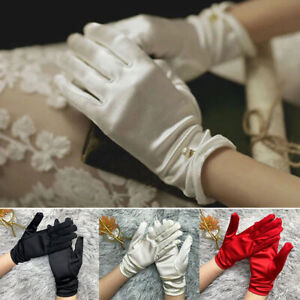 Ladies Short Wrist Gloves Smooth Satin Mittens For Party Dress Evening Wedding