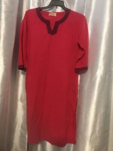Vestido lateral abierto FABINDIA jrs S 30"" India túnica roja algodón cuello en V - Imagen 1 de 7