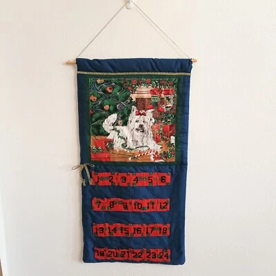 Vintage Handmade Large Cloth Westie Dog By Fireplace Christmas Advent Calendar  - Image 1 of 4