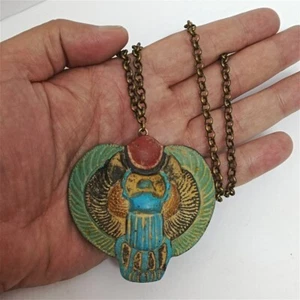 Egyptian Winged Scarab Necklace – Handmade Horus Sun Symbol Pendant - Picture 1 of 8