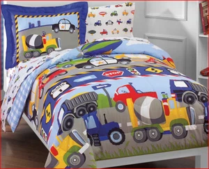 5 Piece- TRANSPORTATION Comforter & Sheet Set - Cars Trucks Vehicles Roads -TWIN - Picture 1 of 11