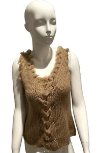Jenni Max NYC Sleeveless Large Knit Fur Sweater Size Large Taupe - Picture 1 of 4