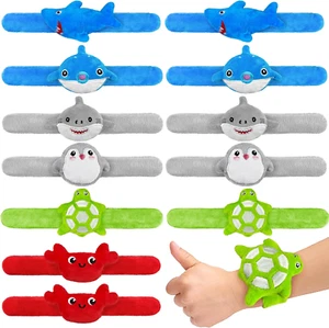 12PCS Stuffed Ocean Animal Slap Bracelets Plush Animal Slap Bracelets Cute Wrist - Picture 1 of 12