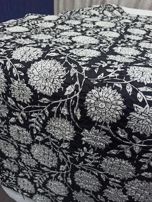 Hand Block Print Indian Cotton Kantha Quilt Handmade Bedspread Throw Coverlet - Image 1 of 4