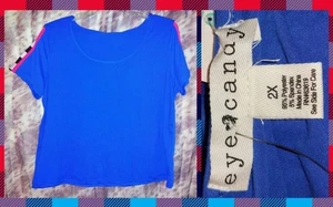Womans/Jrs Plus Eye Candy Royal Blue/Multi Knit Top w/Checkered Shoulders 2X NWT - Picture 1 of 3