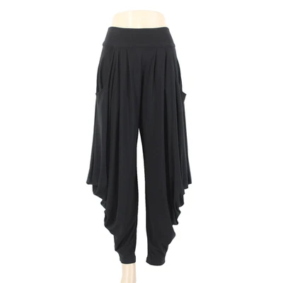 Joseph Ribkoff Sz 4 Black Boho Harem Waterfall Leg Deep Pocket Poly Blend Pant - Image 1 of 4