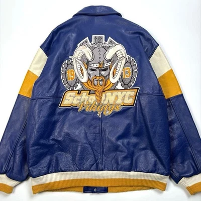 SCHOTT Men's Blue Leather Jacket, Size XL - Image 1 of 4