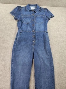 Celebrity Pink Jumpsuit Womens Medium Blue Denim Short Sleeve Button Front - Picture 1 of 18