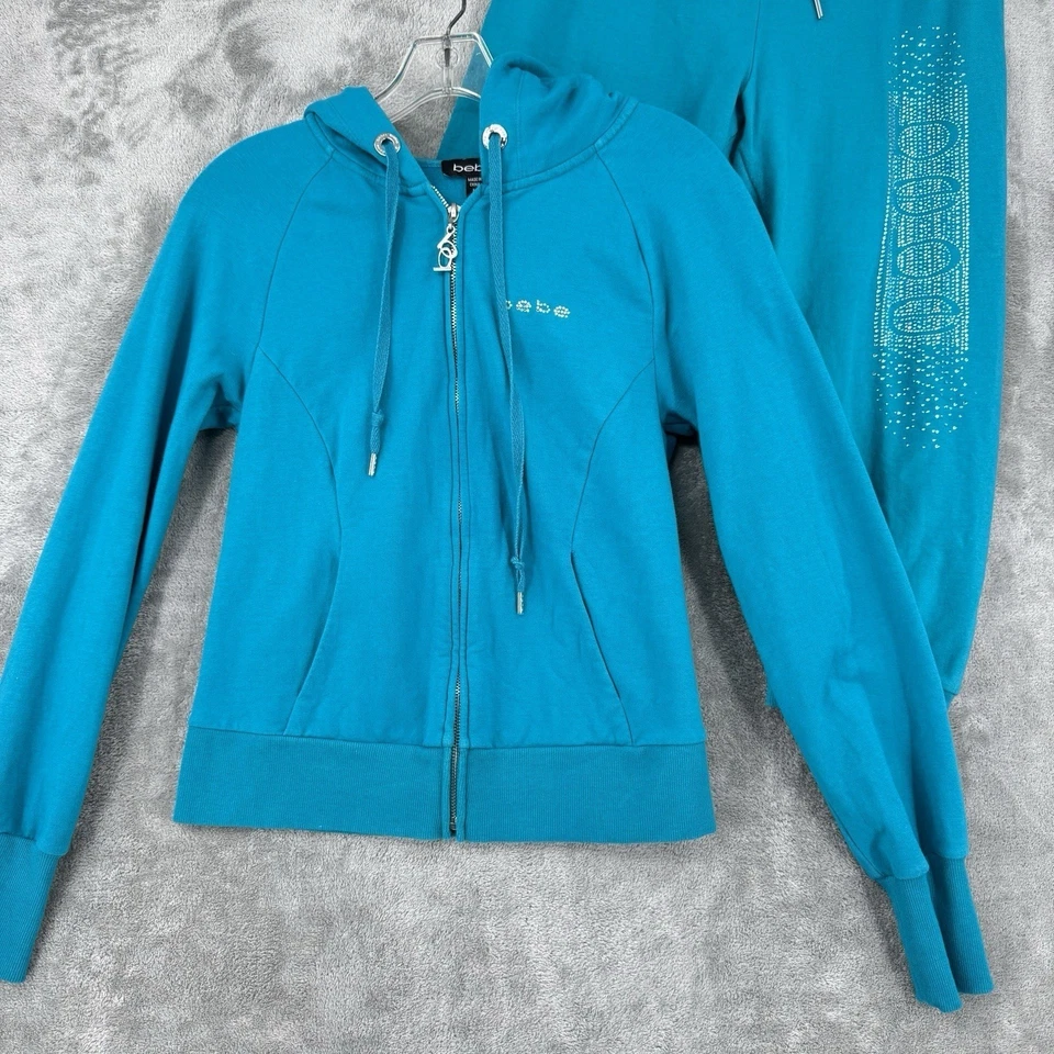 Bebe Athletic комплект женщин средний со стразами куртка брюки логотип 90-х Y2K спортивный молнии - Изображение 1 из 4