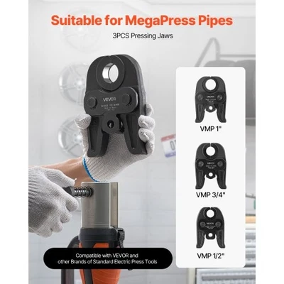 Mandíbulas MegaPress, 3PCS mandíbulas de prensagem 1/2", 3/4" e 1" para MegaPress aço carbono Pi - Imagem 1 de 4