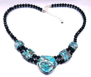 Vtg DTR Jay King Sterling Silver Turquoise Black Jade Beaded Necklace 19" - Picture 1 of 7