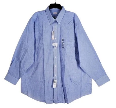 IZOD Dress Shirt Mens 18.5 34/35 Big Wrinkle Free Twill Blue White Check LS NWT - Image 1 of 4