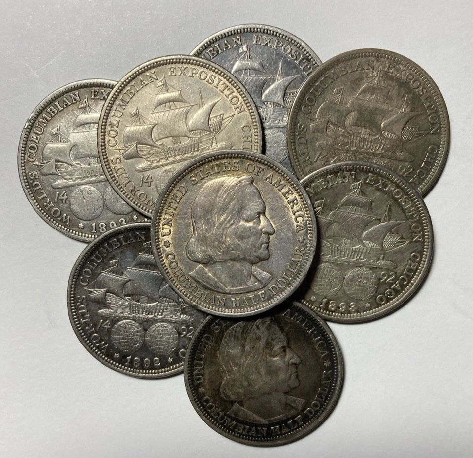 8 Pc  Columbian Expo Commemorative Half Dollars - Image 1 of 1