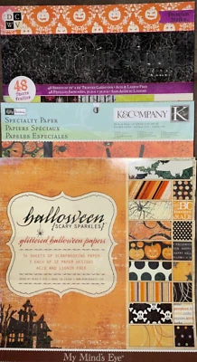 Scrapbook Paper Huge Lot 130 Pages All Halloween Skulls Spiders Bats Sparkle LRS - Image 1 of 4
