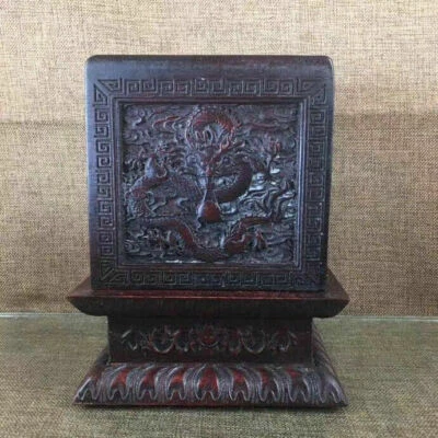 8'' China Antique Box natural Rosewood Seal box Animal Dragon wood Box  - Image 1 of 4