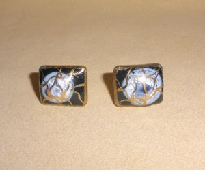 1950's Porcelain Cufflinks by Victoria Flemming in Black & White Blister Design - Picture 1 of 5