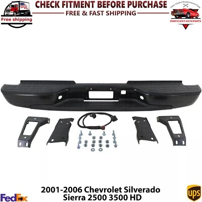 Черный задний бампер для 2001-2006 Chevrolet Silverado 2500 HD Sierra 3500 - Изображение 1 из 4