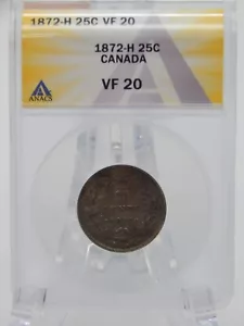 1872-H ANACS VF 20 Canadá 25 centavos cuarto de plata #BT-238 - Imagen 1 de 3