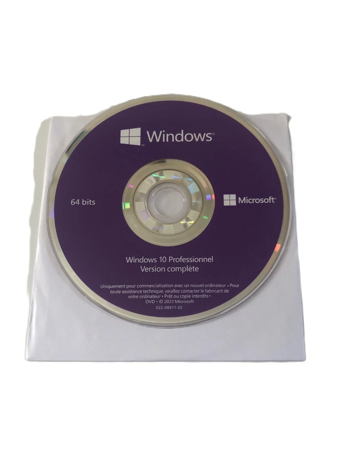 DVD Windows 10 Pro 64 Bits langue française dernière édition 22H2 aucune licence - Photo 1/1