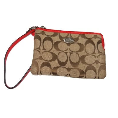 Bolso sin asas Coach caqui jacquard arándano esquina cremallera muñeca F64375 Foto 1 de 4