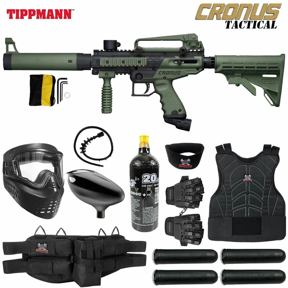 Maddog Tippmann Cronus Tactical Protective CO2 Paintball Gun Package Black Olive